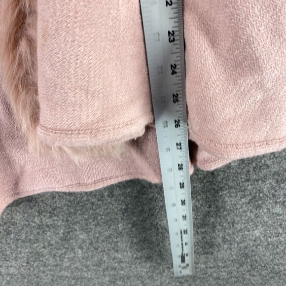 Questions Vest Women S/M Pink Knit Open Front Sleeveless Fur Trim Casual Solid - Picture 9 of 10
